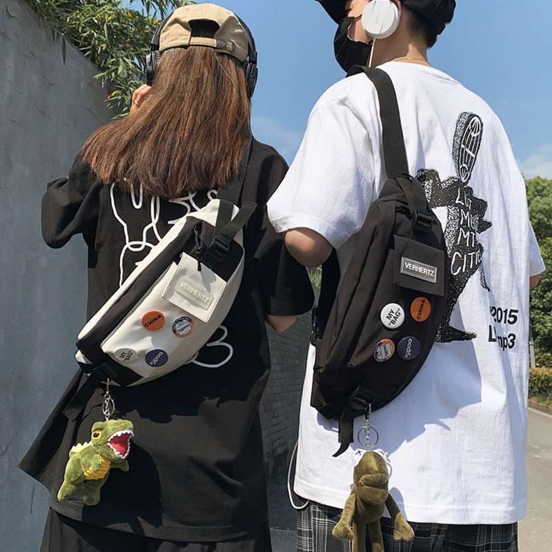 ボディバッグ カジュアル ウエストポーチ ワッペン付き スリム