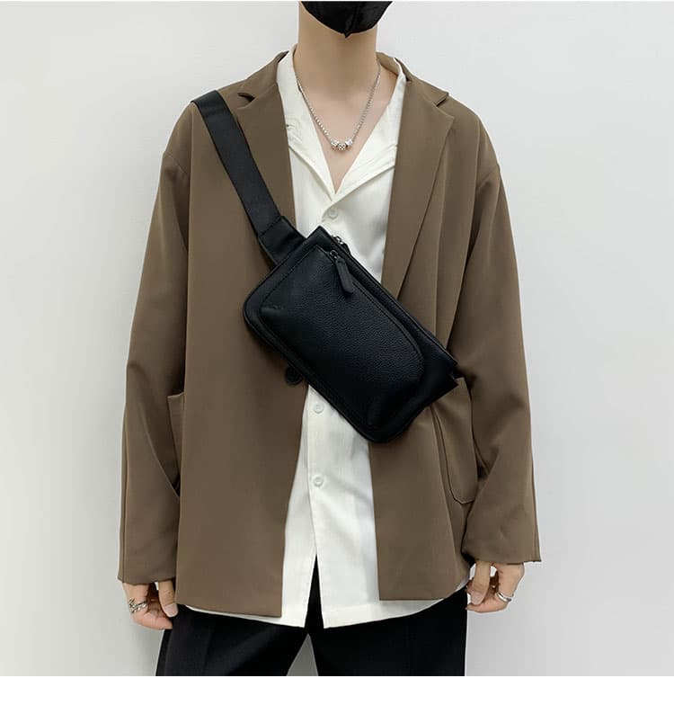 ボディバッグ シンプル上質レザーワンショルダーボディバッグ