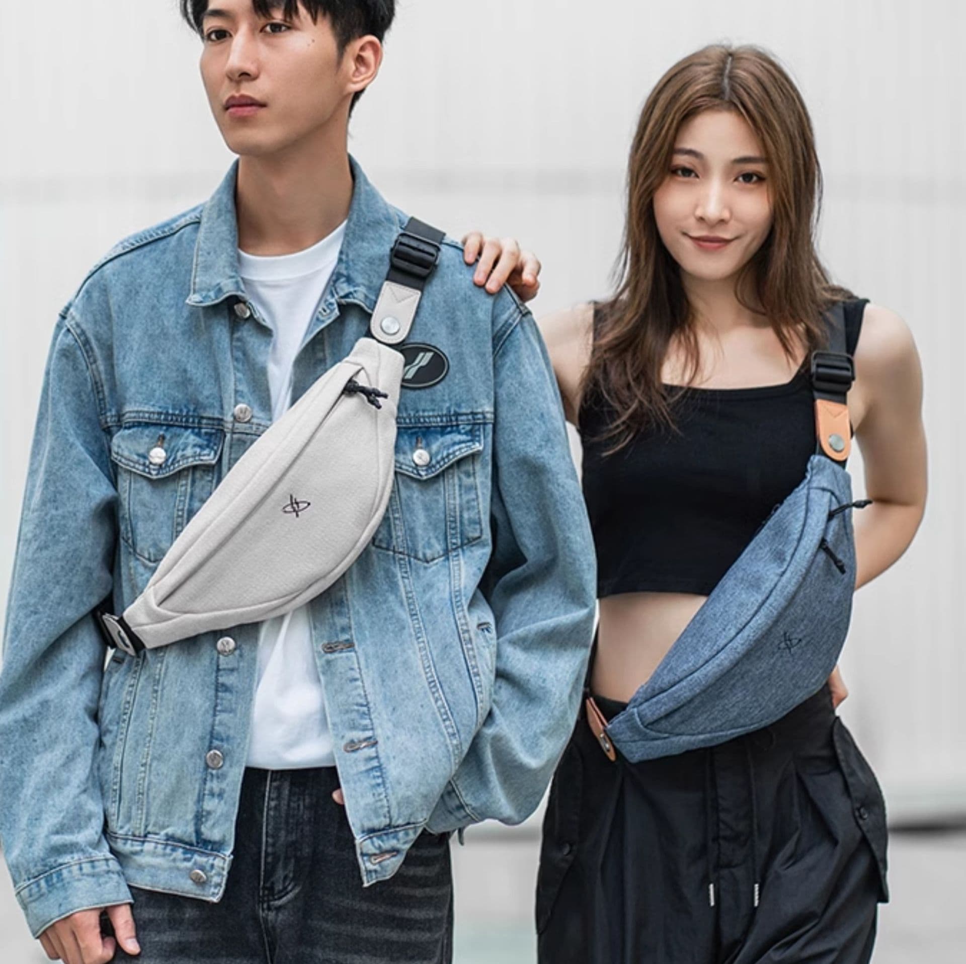 曲線型デザイン ボディバッグ 男女兼用